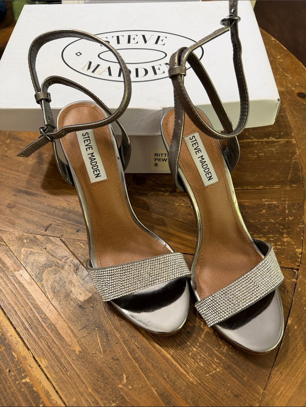 Steve Madden Metallic Silver Crystal-Strap Stiletto Sandals